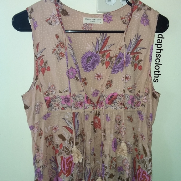 Very Rare Spell Free People Siren Song Boho Midi Pink Dress Flamingo S Unicorn - Picture 10 of 16